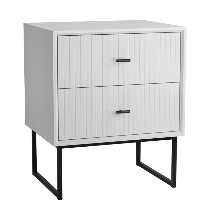Table de chevet 2 tiroirs Bueso, Blanc
