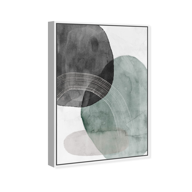 Abstrait vert solidaire géométrique - Peinture, H 15 po x l 10 po, Toile blanche encadrée