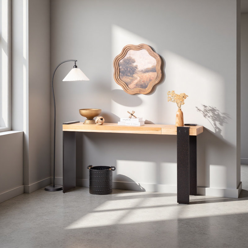 Console rustique industrielle - Table d'entrée 60 "avec plateau en bois d'ingénierie