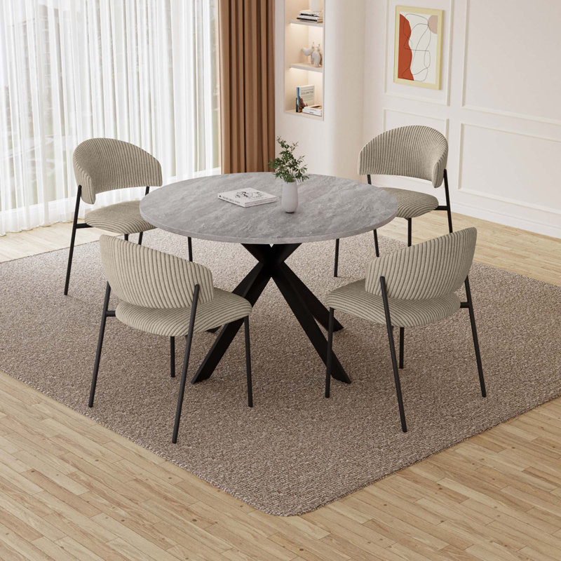 46'' Round Dining Table Set with 32.6"H 4 Chairs, Modern Round Kitchen Table and Chairs Set, Space-Saving Solid Frame Dining Room Furniture, Easy Assembly for Home Kitchen Apartment