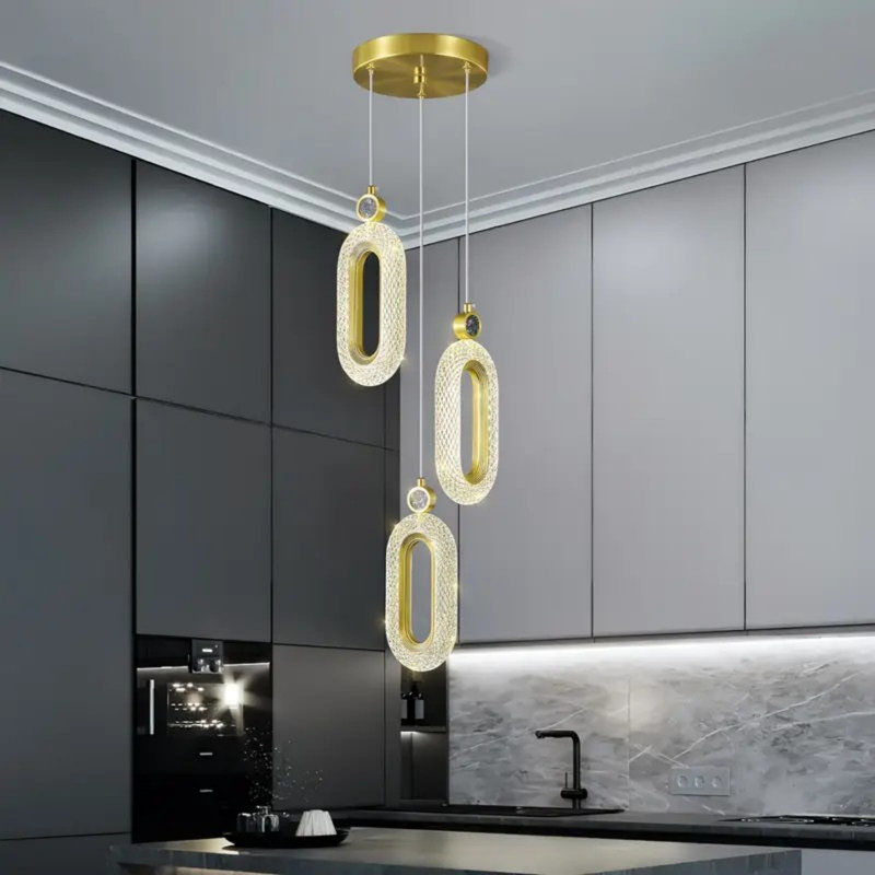 Luminaire suspendu moderne doré 3 lumières à DEL à intensité variable semi-encastré, H 64 po x l 8 po x P 8 po