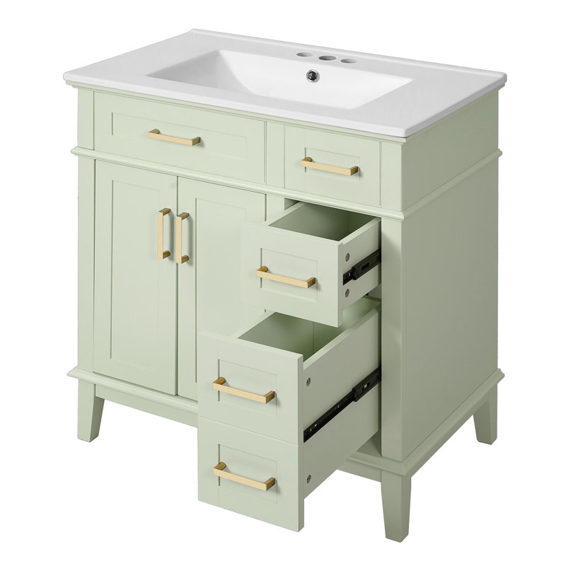 Meuble-lavabo 30 po avec lavabo en céramique, Vert