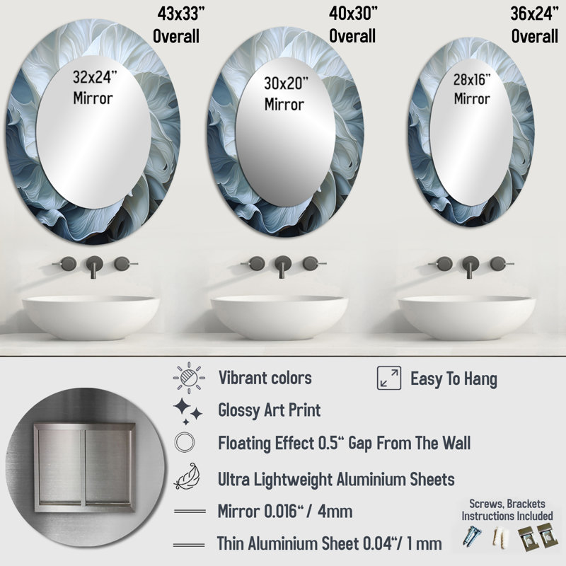 Seashell Monochromatic Whispers I - White Oval Wall Mirror Decor, 43" x 33"