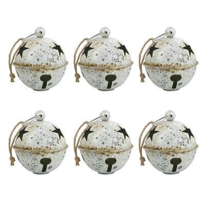 Vintage Christmas Bell Ornaments, Set of 6 Large 5.12 Inch Rustic Metal  Xmas Tree Decorations for Holiday Home Decor