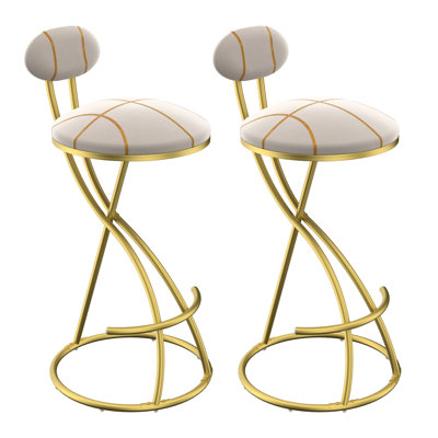 Tabourets de bar modernes de 2 avec structure en forme de S dorée, rembourrage en mousse confortable et base stable pour les restaurants
