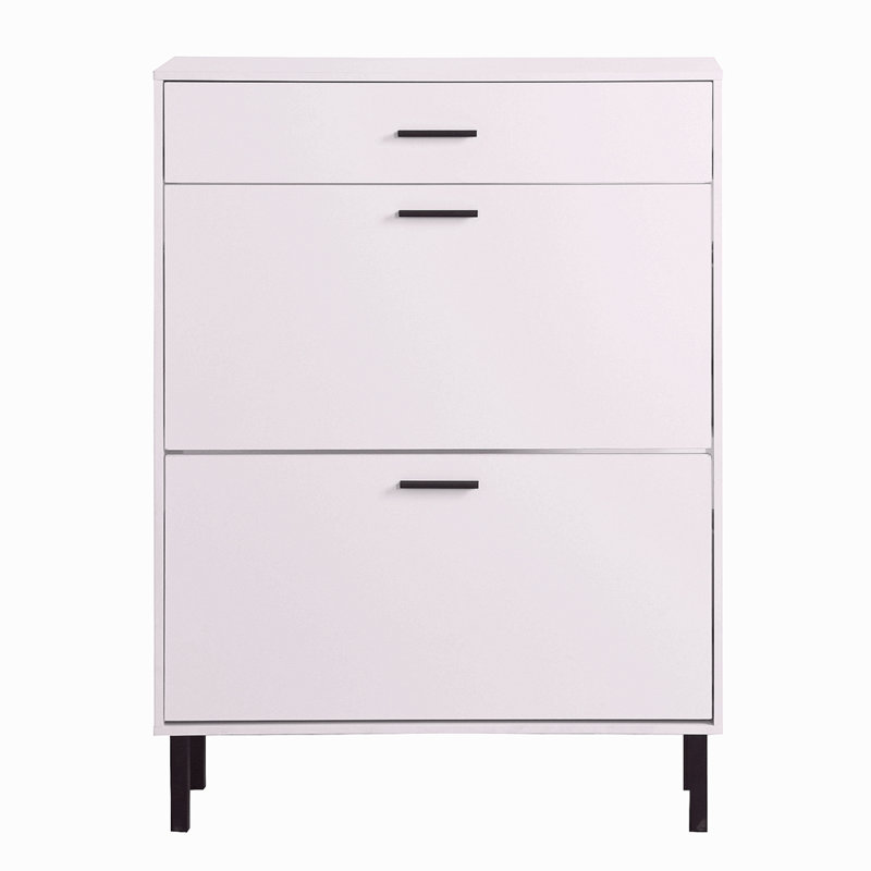 Range-chaussures, range-chaussures autoportant avec tiroirs et pieds en métal, range-chaussures moderne avec 2 tiroirs rabattables pour le vestibule