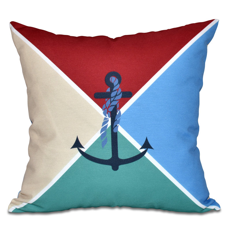 Nautical Nights Outdoor Reversible Throw Pillow, 18"x18", Red