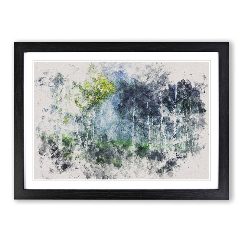 Wonderous Birch Tree Forest Watercolour - Picture Frame Graphic Art Print, Black Framed, 36cm H x 48cm W x 2cm D
