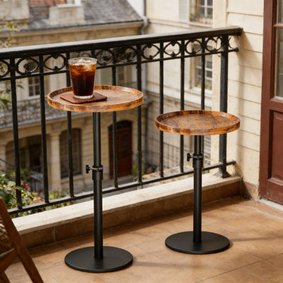 Adjustable Height Round Side Table Set Of 2, Pedestal End Table With Rustic Wooden Top For Living Room, Bedroom, Patio, Space-Saving Design For Small Spaces
