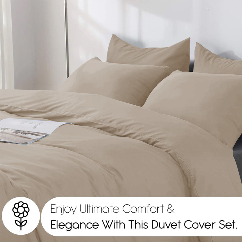 Edyson Microfiber Duvet Cover Set with Pillowcases Included, Super King - 2 Standard Pillowcases, Beige
