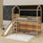 Twin Size Wood House Loft Bed With Slide,Shelves And Light-1447024026