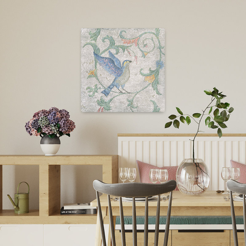 Oiseaux mosaïques I, art floral rétro, H 18 po x l 18 po