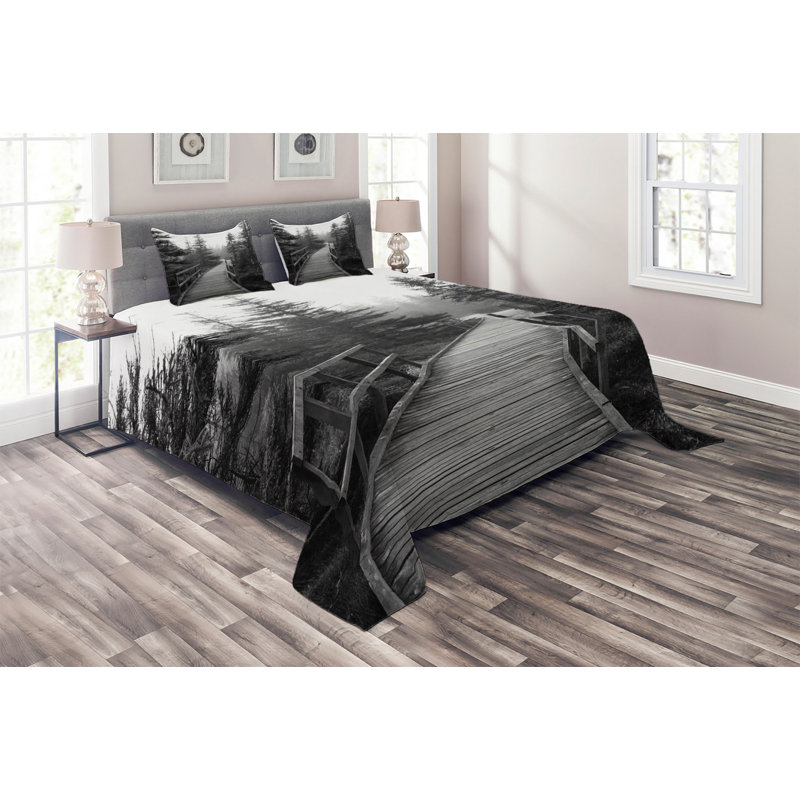 Landscape Rustic Polyester Coverlet, King Bedspread + 2 Shams