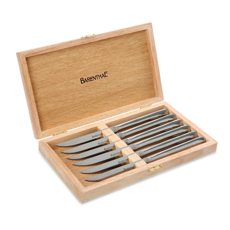 Ensemble de 6 couteaux à steak Barenthal, couteaux dentelés en acier inoxydable avec coffret, lame tranchante de 12 cm (4,8 pouces) pour barbecues et soupers entre amis.