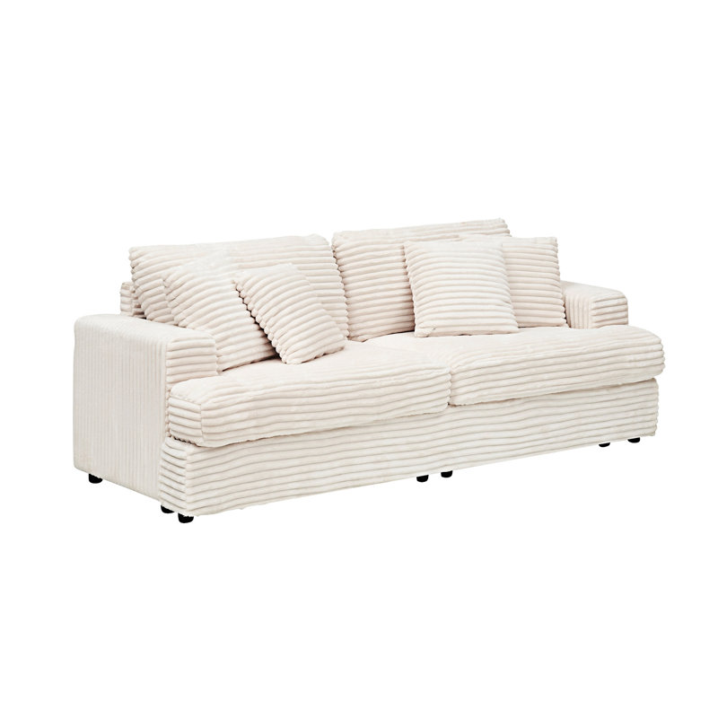 Upholstered Sofa With Throw Pillows, White