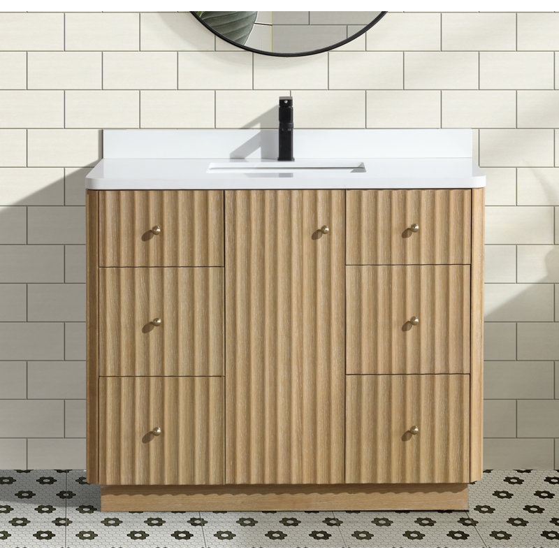 La Jolla 42" Washed Oak Bathroom Vanity with Quartz Top