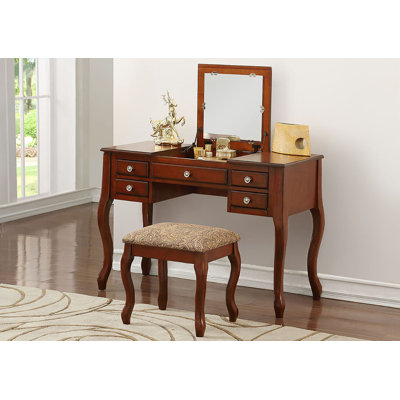 Kenosha Flip Up Mirror Vanity Set With Stool In Cherry by Canora Grey