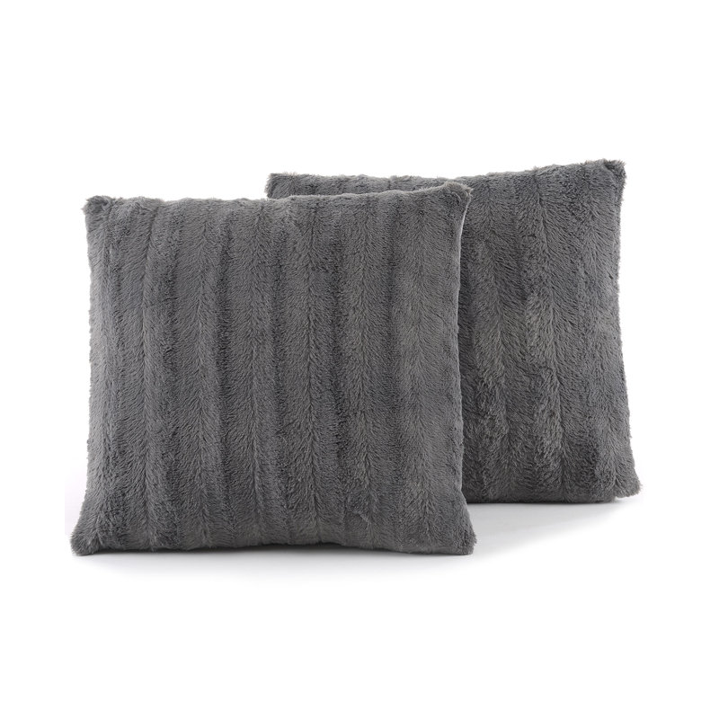 Luxurious Gray Faux Fur Throw Pillow Set - 16" x 16"