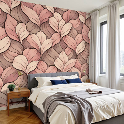Peel and Stick Wallpaper Art Floral Stylized Petal Motif Dusty Pink Dark Wall Murals 100"H x 144"W Removable PVC Wall Paper Self-Adhesive Wall Decor for Bedroom Living Room Home Office