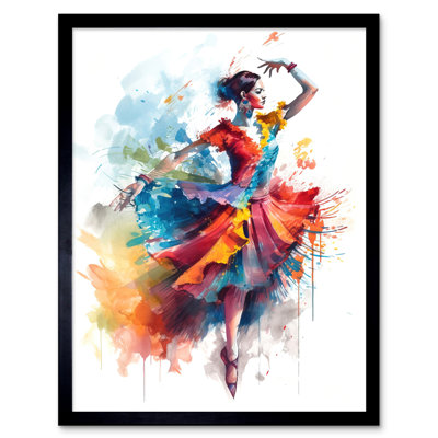 Lilagrace Flamenco Dancer In Motion Rainbow Colour Dress Dance - Single Picture Frame Print