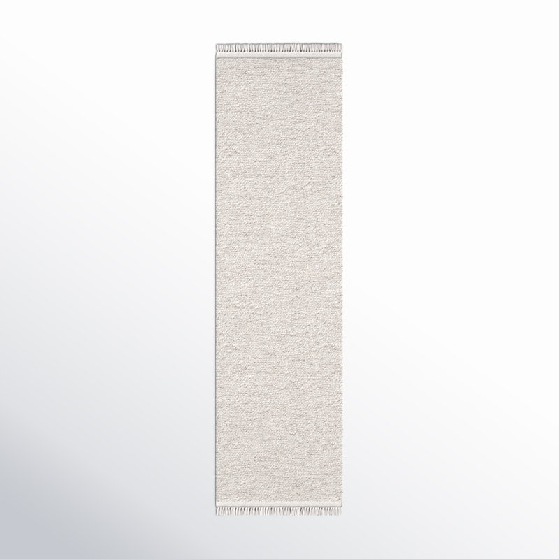 Tapis beige à poil long en laine Wyly, Tapis de couloir 2 pi 6 po x 6 pi