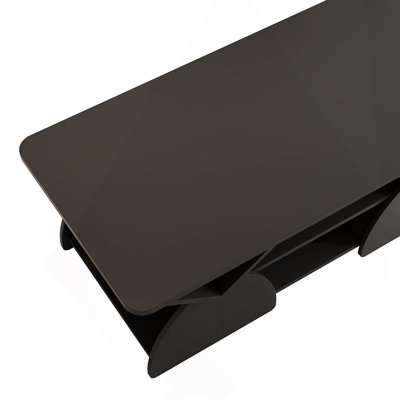 Modern Blue Rectangular Coffee Table With Rounded Corners, Open Storage Shelves & Sturdy Frame – Easy Assembly Geometric Design Table For Living Or Reception Room 