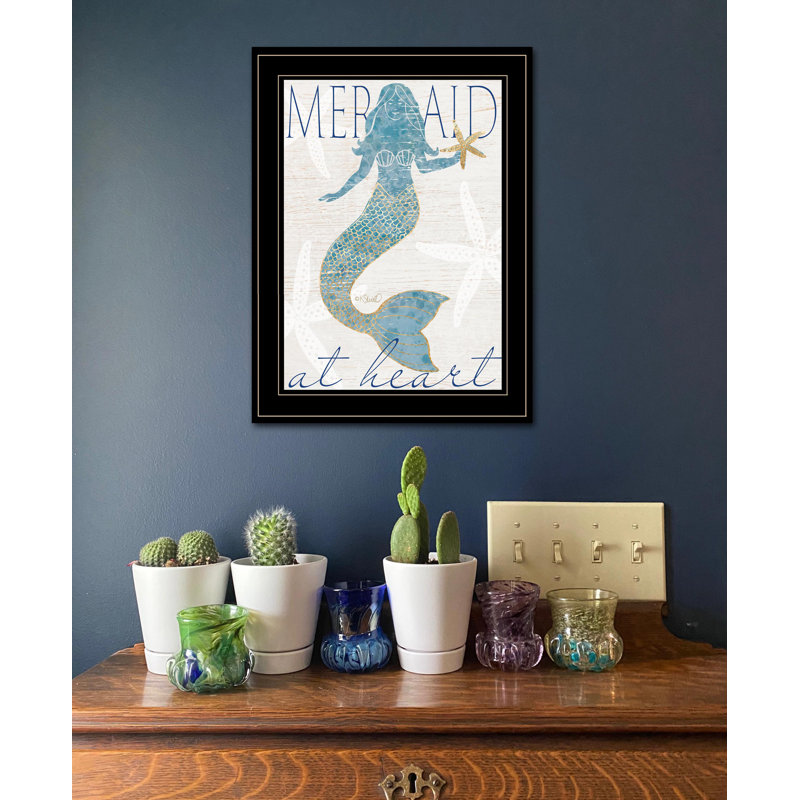 «Mermaid at Heart», art mural encadré pour le salon, décoration murale par Kate Sherrill, Noir