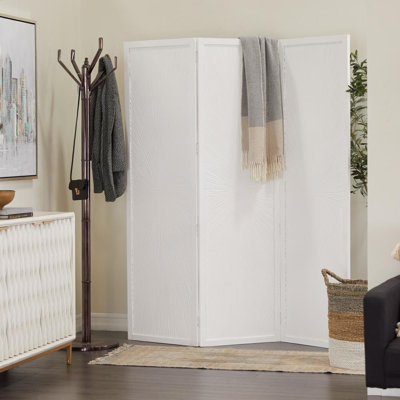 Mango Wood Foldable Partition 3 Panel Partition Room Divider Screen with Carved Starburst Design
