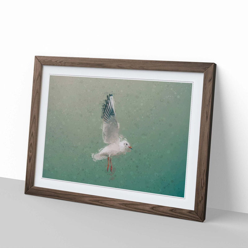 Seagull in Abstract - Picture Frame Graphic Art Print, 40cm H x 60cm W x 2cm D, Walnut