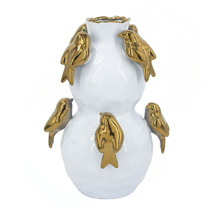 Two-Tiered Ceramic Vase With Ornate Accents For Home Decor And Floral Display