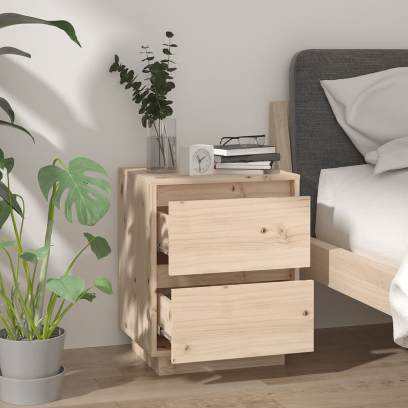 Garrell 40cm W Solid Wood Bedside Table, Oak, 1