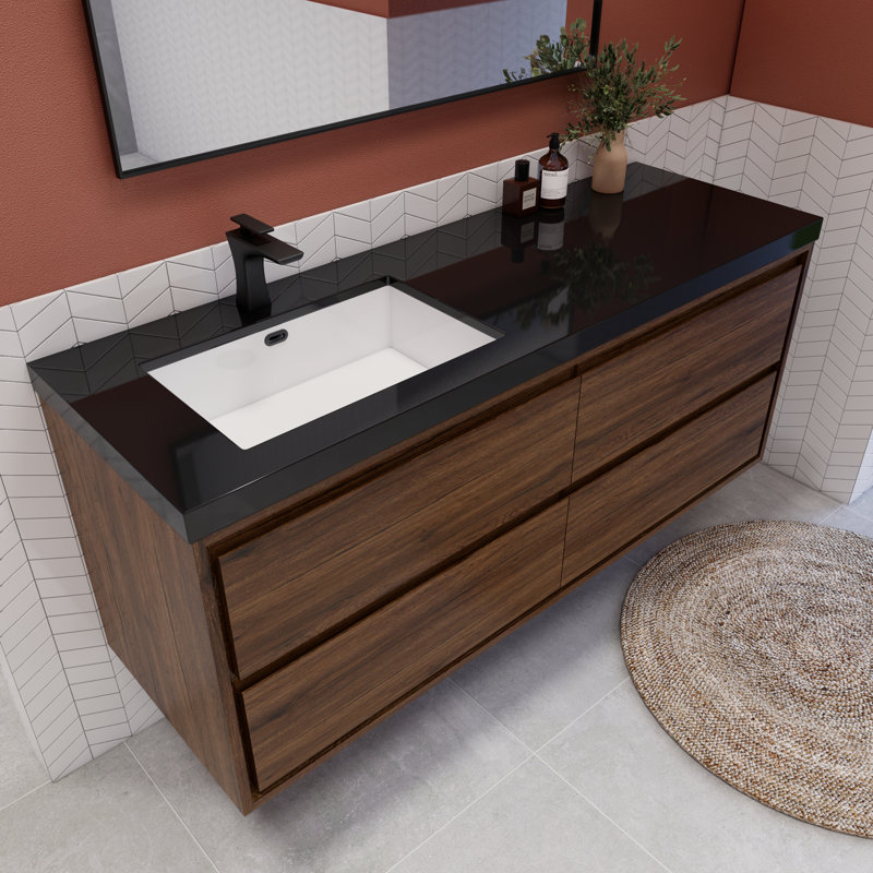 Vickye 59.05'' Single Bathroom Vanity with Plastic Top, Rose Wood