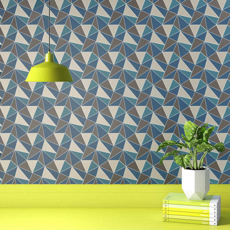 Addisyn 10m x 53cm Semi-Gloss Wallpaper Roll, Aqua/Navy