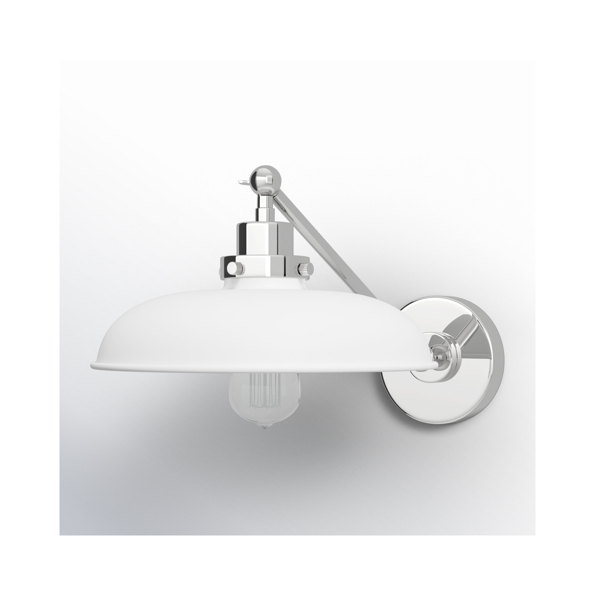 Single Light Steel Dimmable Armed Sconce, Matte White, Polished Nickel