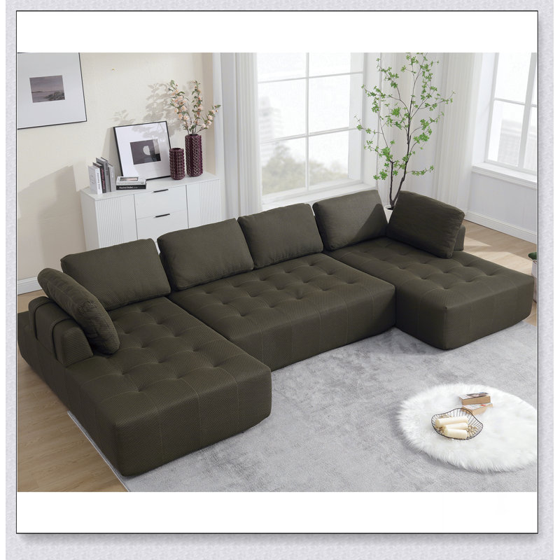 138.5 "Modular Combination Sofa, U-Shaped Sofa, Living Room, Apartment, Green Mesh