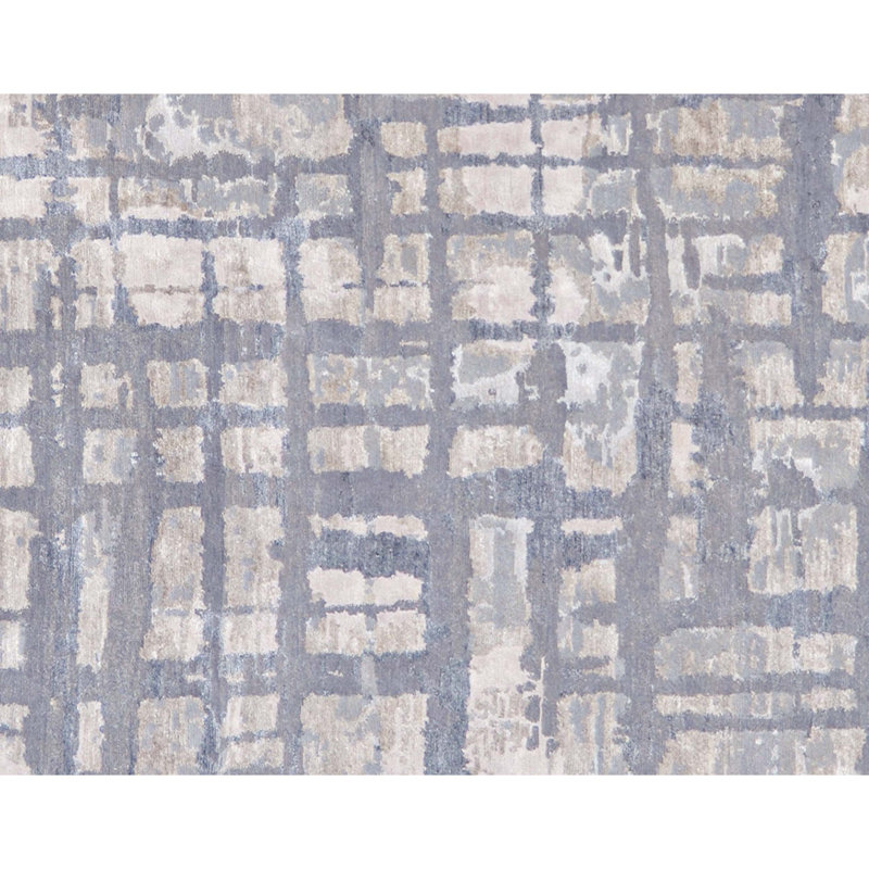 Tapis argenté et gris de haute qualité noué à la main Windsom, Rectangle 9 pi 1 po x 12 pi 2 po