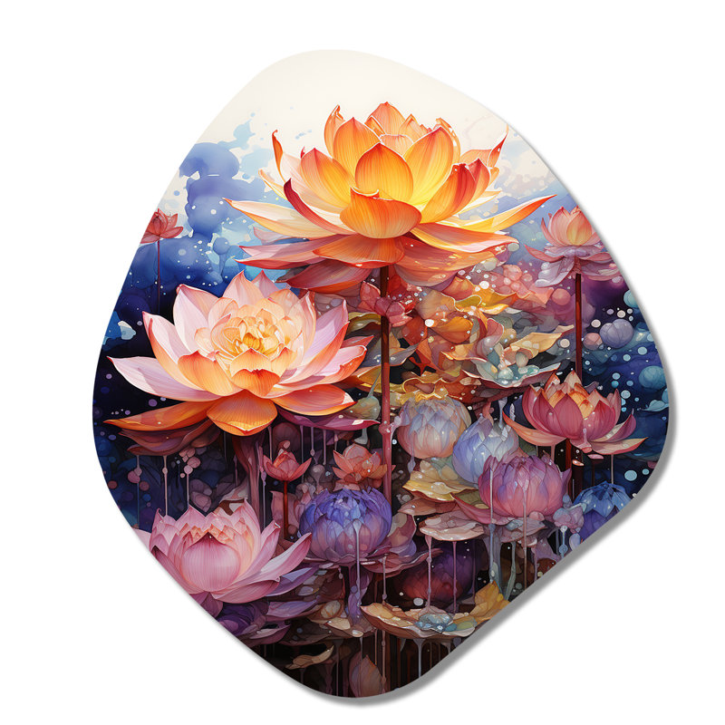 Art bouddhiste orange orange, lotus mandala - art mural asymétrique en forme de nébuleuse bouddhiste