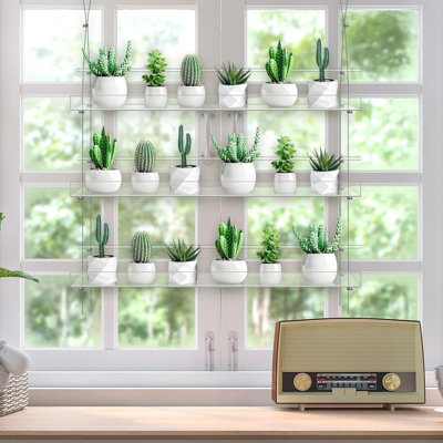 3-Tier Clear Acrylic Hanging Window Plant Shelf With Adjustable Height For Indoor Gardening, Herb And Succulent Pot Organizer Storage by 17 Stories
