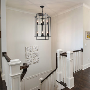 8-Light Black Tiered Lantern Chandelier, Modern Geometric Foyer Lighting Fixtures for High Ceilings Staircase Entryway