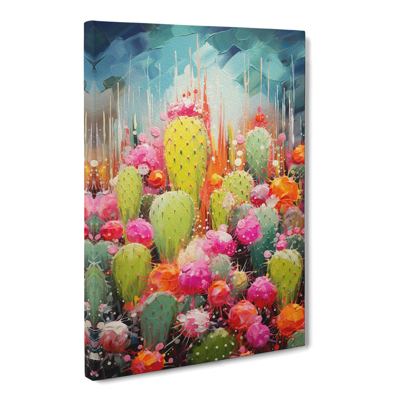 Cactus Action Painting - Wrapped Canvas Print, 60cm H x 40cm W x 3cm D