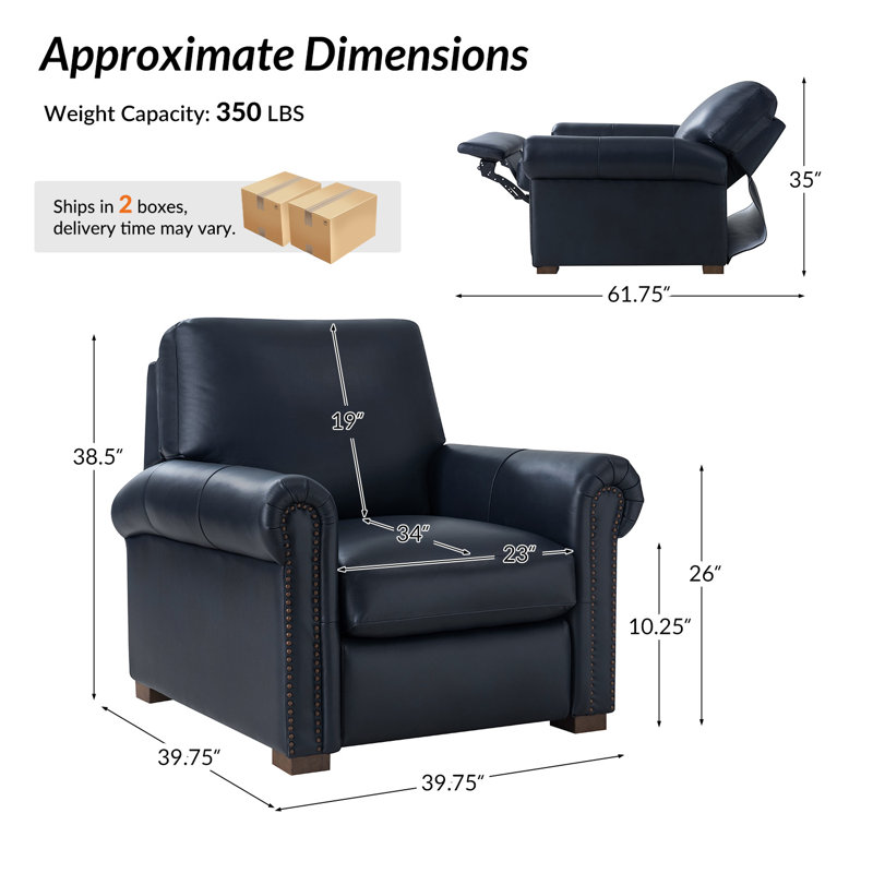 Fauteuil inclinable en cuir véritable d'Igon Motion, Cuir véritable bleu marine