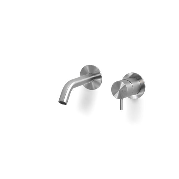 Acquaco Linki Loop Wall Mount Two-Hole Single Handle Bathroom Lavatory Faucet with 3-5/8'' Spout Reach, Satin Stainless