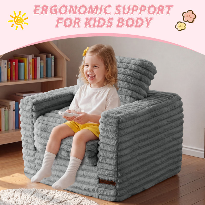 Fauteuil à billes convertible pour enfants, 13.7*21.6*19.6, Polyester gris