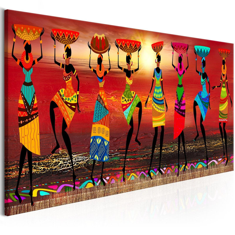 «African Women Dancing» - peinture sur toile tendue, H 18 po x l 53 po x P 1 po