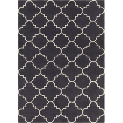 Acworth Authentic Hand-Tufted Handmade Charcoal Gray & White Modern Quatrefoil Wool Area Rug