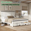 Base de lit plateforme très grand en bois avec tête de lit 52 po, grands tiroirs de rangement, crème-9616873-9616788