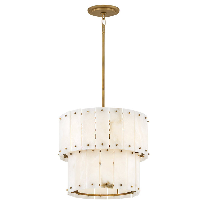 Simone 17.5" Four-Light Two-Tier Convertible Chandelier w/ Natural Alabaster Panels