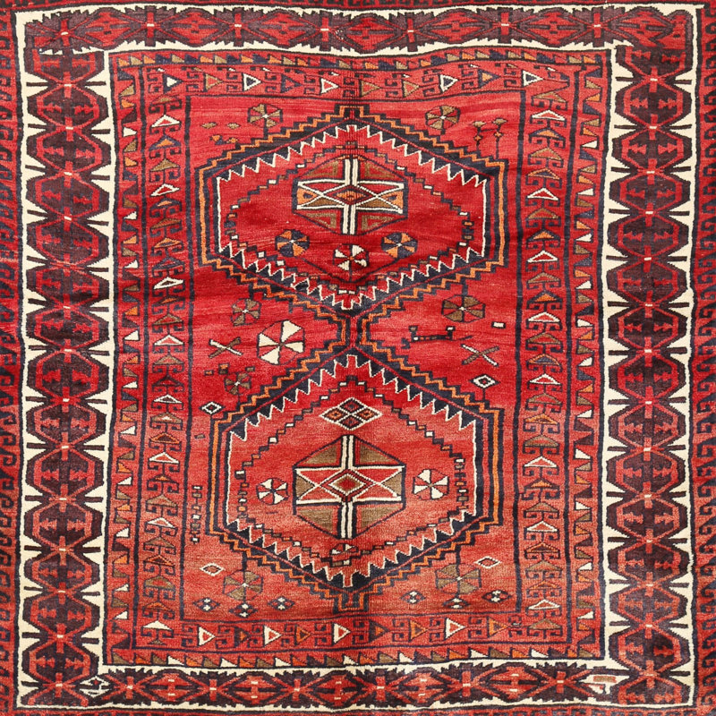 Tapis traditionnel rouge / bleu / beige, Rond 7 pi