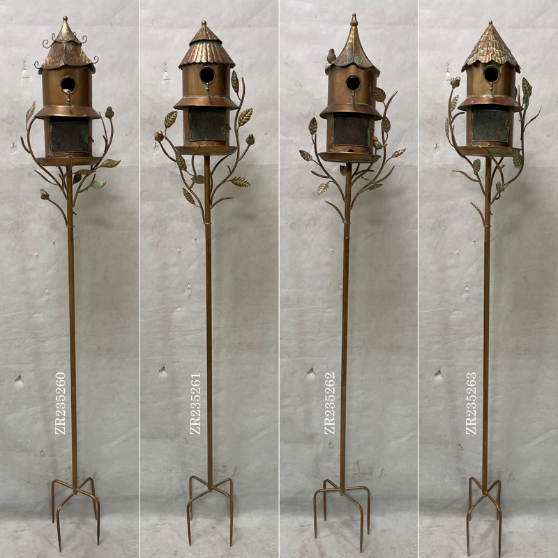 74.25" Tall Iron Birdhouse & Feeder Stake "Hearth"