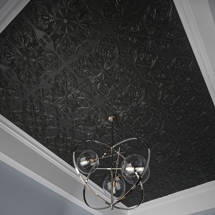 Art3d Decorative Ceiling Tile 2x2 Glue up, Lay in Ceiling Tile 24x24 Pack of 12pcs Spanish Floral in Matt White